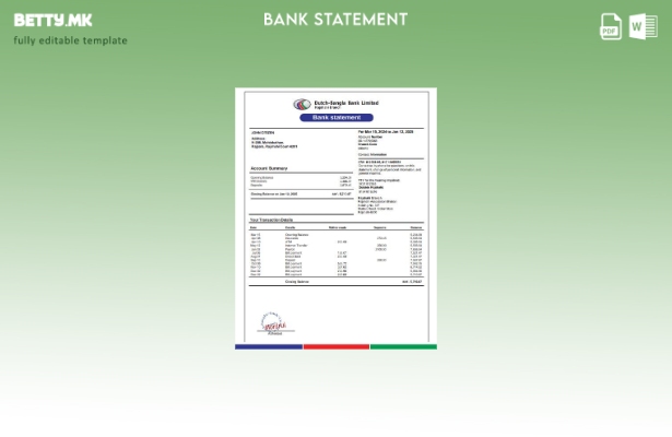 модерен стил Германија холандски извод од банка – месеци шаблон пример за Word и